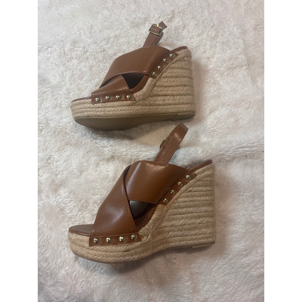 Steve Madden Wedge Sandals Women 7.5 Brown Good Espadrille Platform Studded - Picture 2 of 7